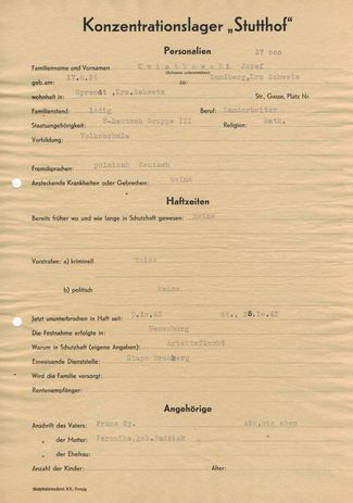 One of Józef Kwiatkowski’s documents from the Stutthof camp